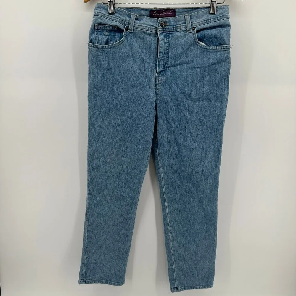 Gloria Vanderbilt Straight Jeans Womens 12 Petite Blue Denim Stretch Mid Rise
